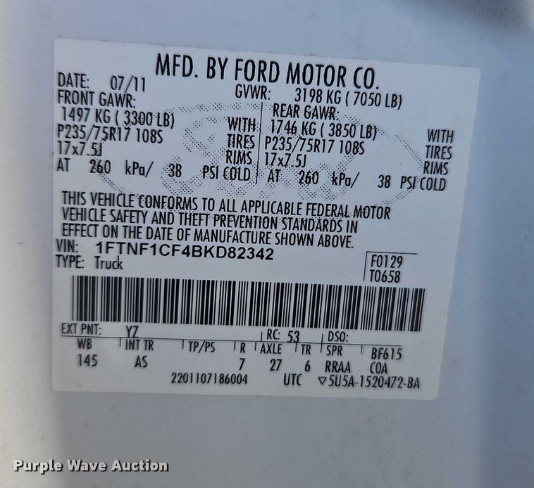 image for item EO4872 2011 Ford F150 pickup truck