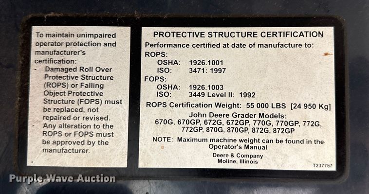 image for item EP2669 2014 John Deere 772G motor grader