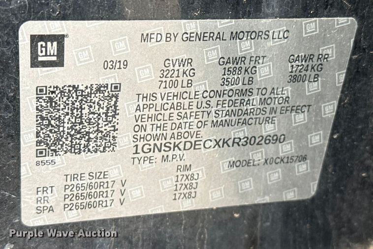 image for item EP2713 2019 Chevrolet Tahoe Police  SUV