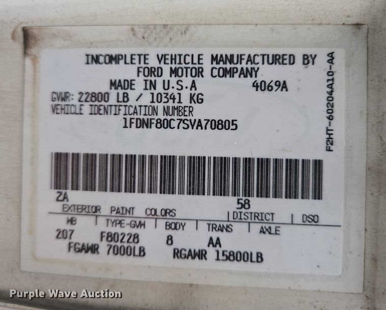 image for item ES2566 1995 Ford F800 box truck