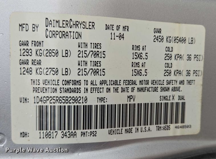 image for item ES2567 2005 Dodge Caravan van