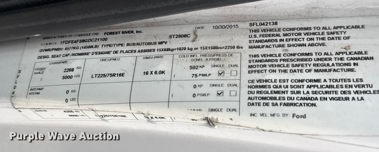 image for item ET4045 2016 Ford E450 shuttle bus