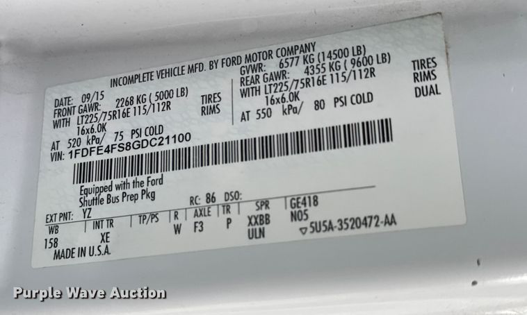 image for item ET4045 2016 Ford E450 shuttle bus