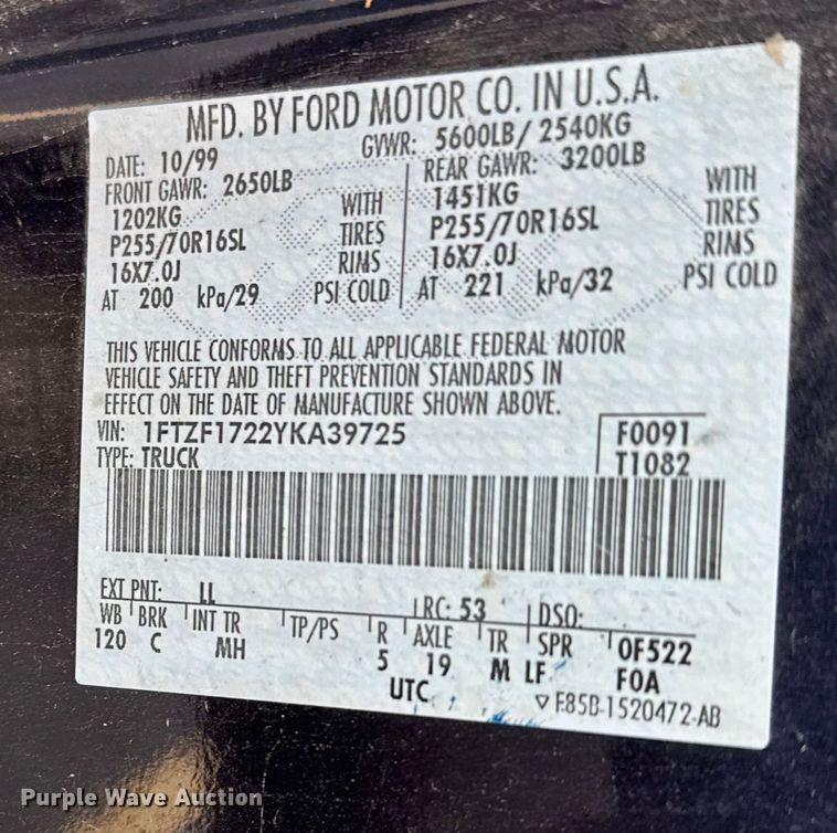 image for item EU6473 2000 Ford F150 pickup truck