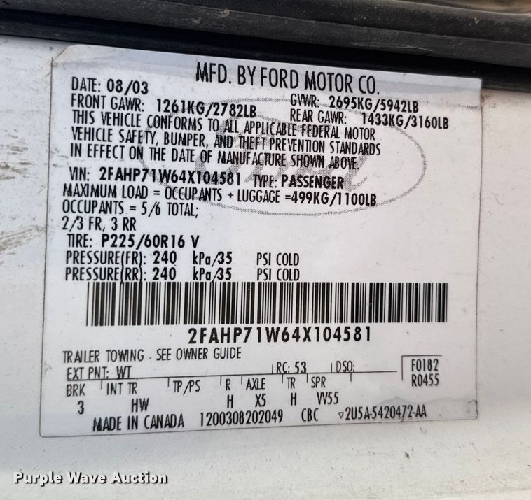 image for item EU6485 2004 Ford Crown Victoria Police Interceptor 