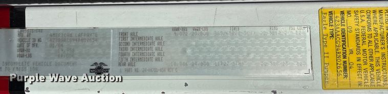 image for item EV3389 2004 American Lafrance Eagle pumper fire truck