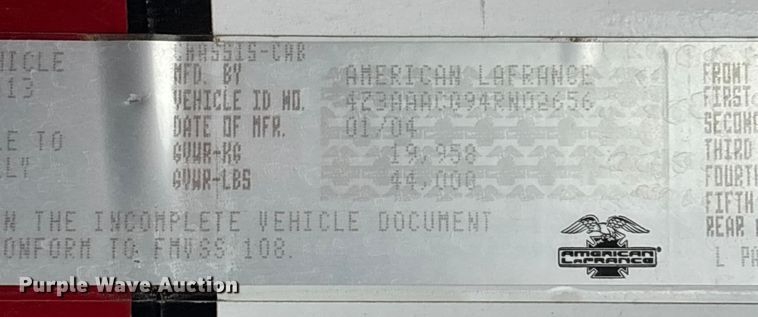 image for item EV3389 2004 American Lafrance Eagle pumper fire truck