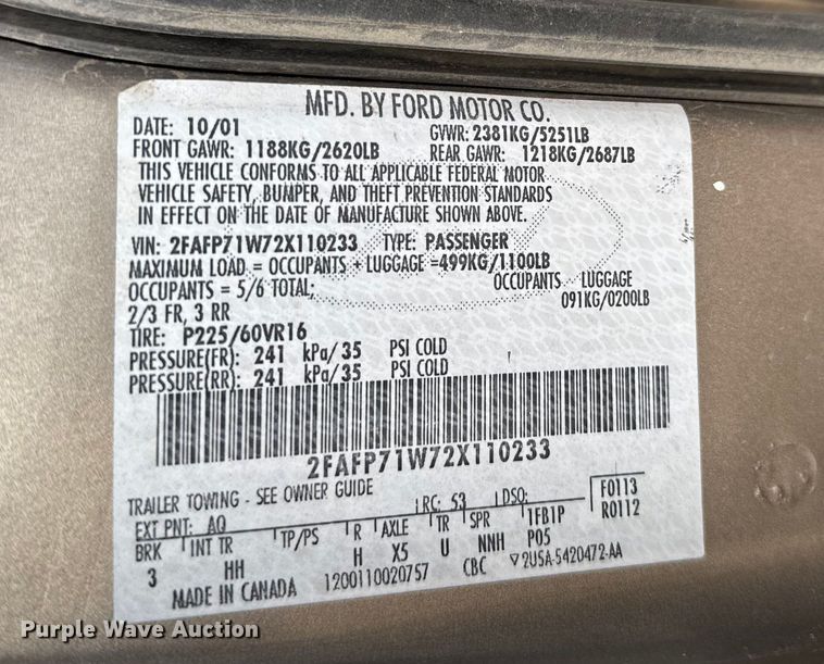 image for item FB0509 2002 Ford Crown Victoria Police Interceptor 