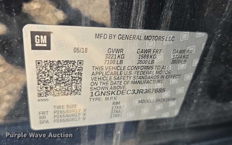 image for item FI0697 2018 Chevrolet Tahoe Police SUV