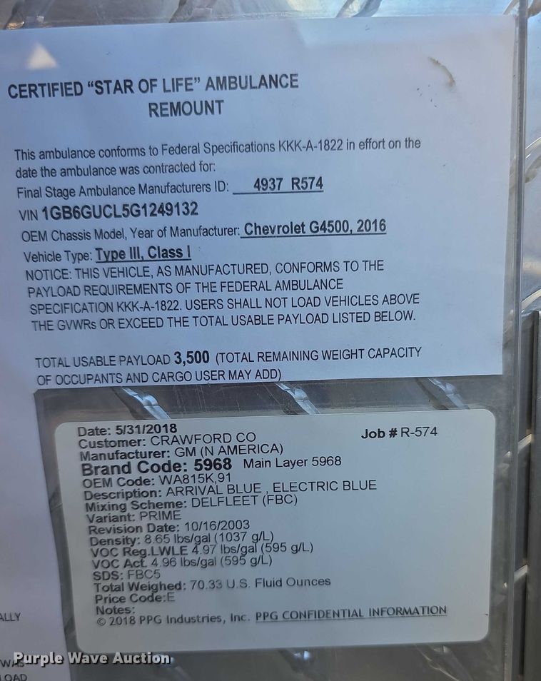 image for item FI0716 2016 Chevrolet Express 4500 ambulance