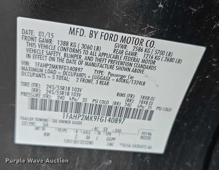 image for item FK0658 2015 Ford Taurus Police Interceptor 