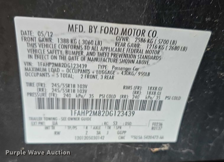 image for item FK0659 2013 Ford Taurus Police Interceptor 