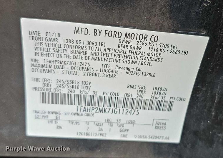 image for item FK0660 2018 Ford Taurus Police Interceptor 