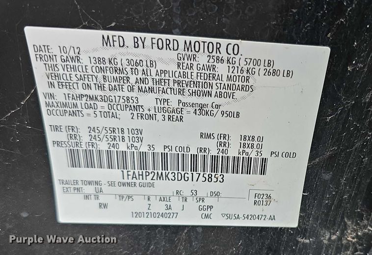 image for item FK0661 2013 Ford Taurus Police Interceptor 