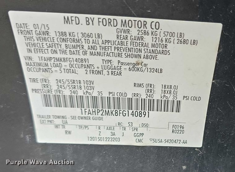 image for item FK0664 2015 Ford Taurus Police Interceptor 