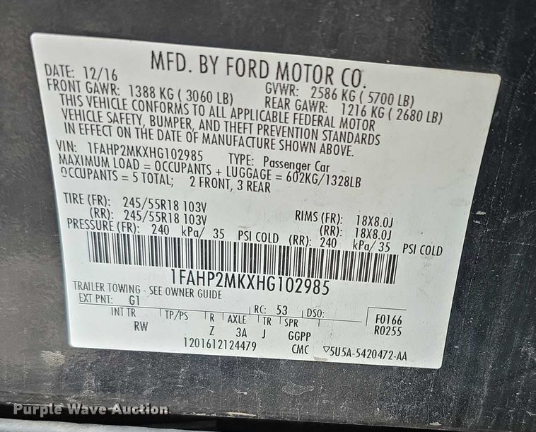 image for item FK0665 2017 Ford Taurus Police Interceptor 