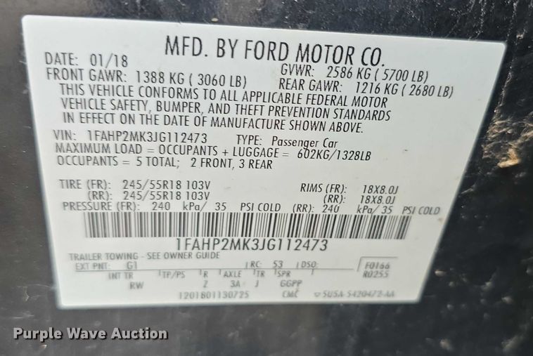 image for item FK0666 2018 Ford Taurus Police Interceptor 