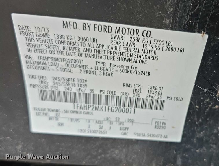 image for item FK0668 2015 Ford Taurus Police Interceptor 