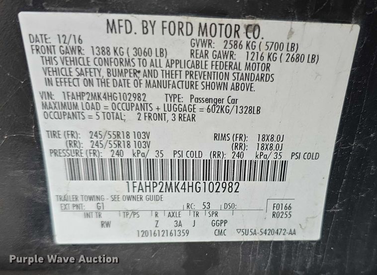 image for item FK0669 2017 Ford Taurus Police Interceptor 