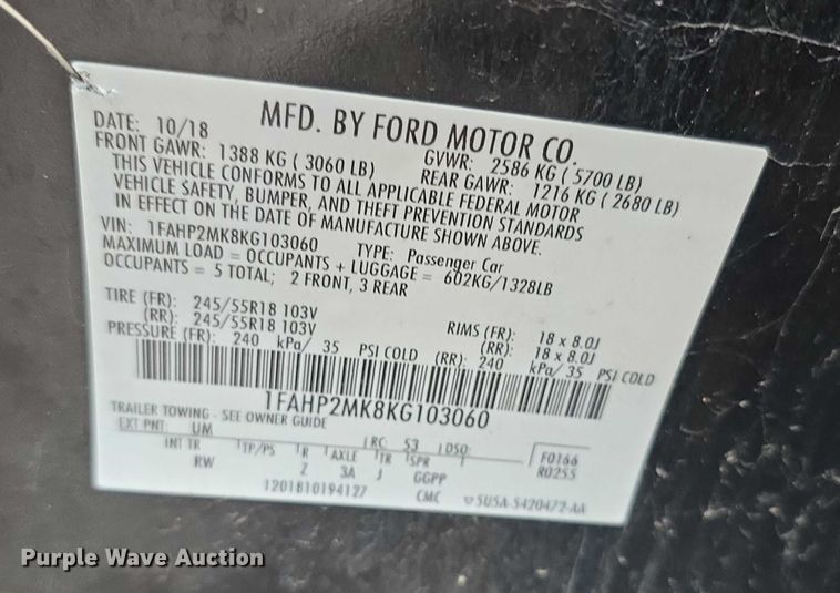 image for item FK0671 2019 Ford Taurus Police Interceptor 