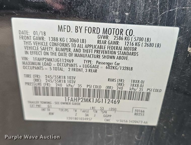 image for item FK0672 2018 Ford Taurus Police Interceptor 