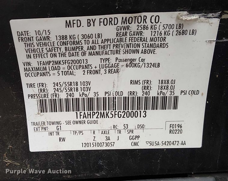 image for item FK0673 2015 Ford Taurus Police Interceptor 