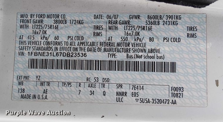 image for item FK0675 2007 Ford E350 van