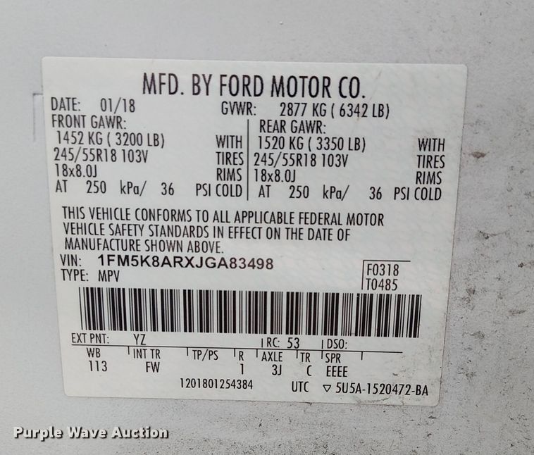 image for item FK0678 2018 Ford Explorer Police Interceptor SUV