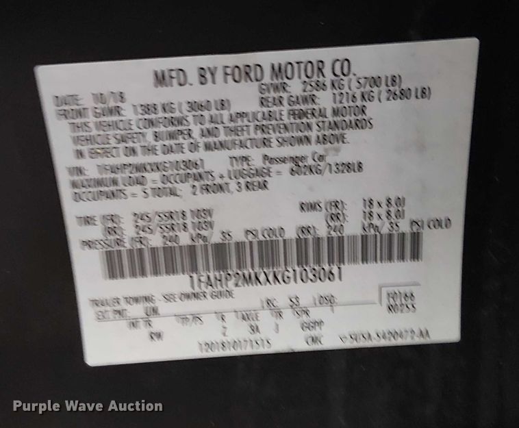 image for item FK0683 2019 Ford Taurus Police Interceptor 