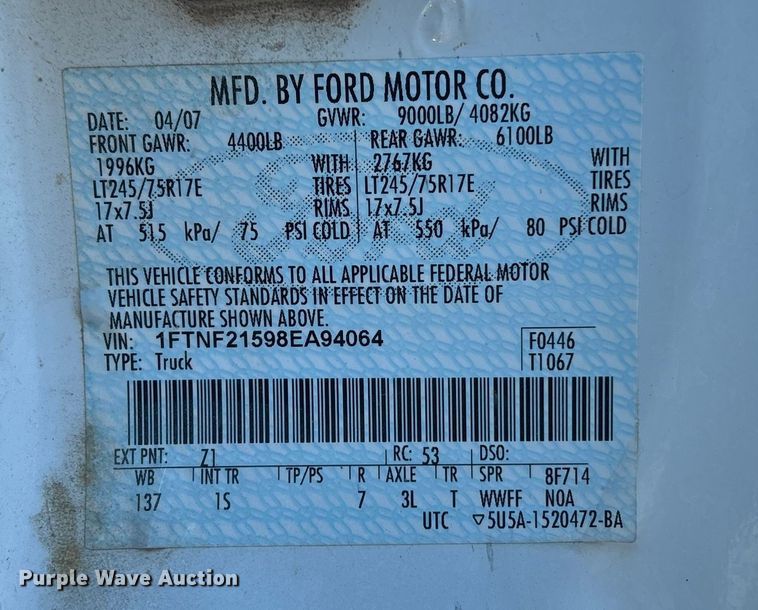 image for item OE9251 2008 Ford F250 Super Duty XL utility bed pickup truck