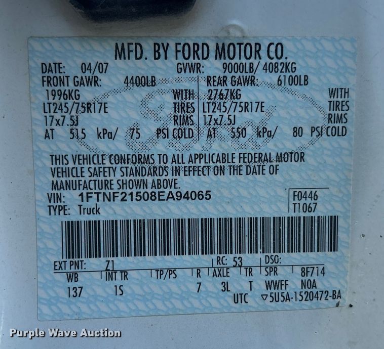 image for item OE9252 2008 Ford F250 Super Duty XL utility bed pickup truck