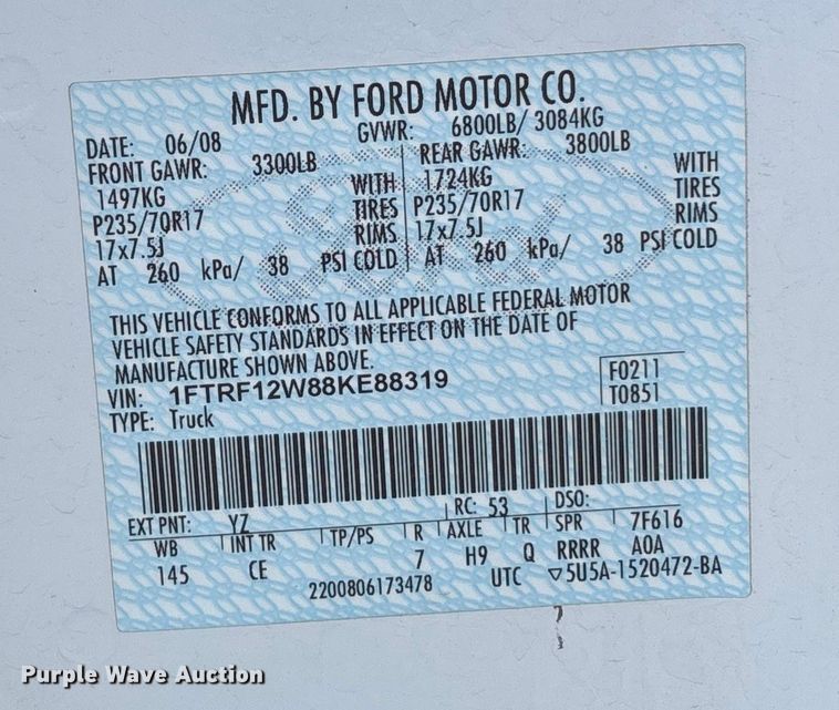 image for item OE9263 2008 Ford F150 pickup truck