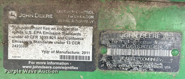 image for item YA1753 2011 John Deere 9670 STS combine