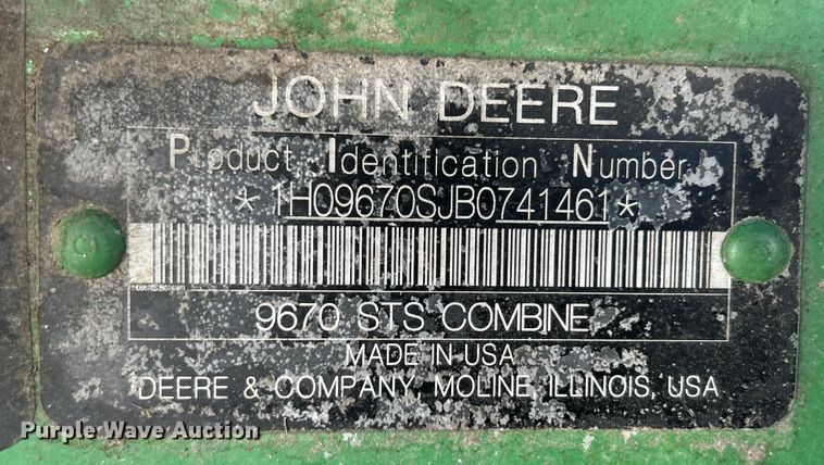 image for item YA1753 2011 John Deere 9670 STS combine
