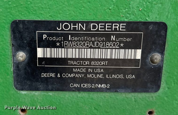 image for item YA1761 2018 John Deere 8320RT tractor