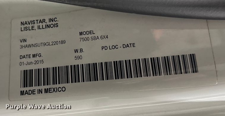 image for item EA2129 2016 International SF637 truck cab and chassis