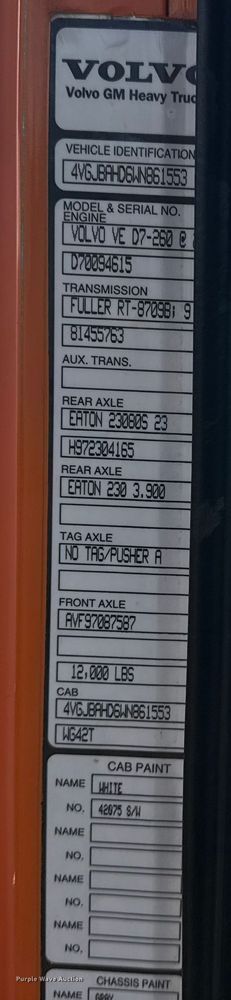 image for item EG1732 1998 Volvo Truck WG truck cab and chassis