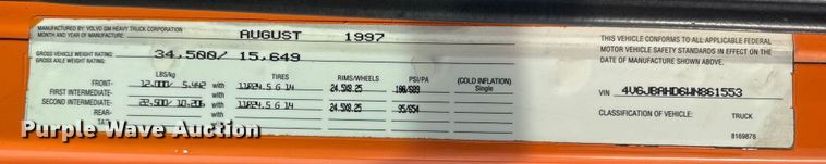 image for item EG1732 1998 Volvo Truck WG truck cab and chassis