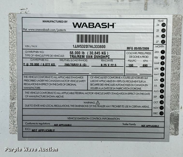 image for item EG1772 2010 Wabash dry van trailer