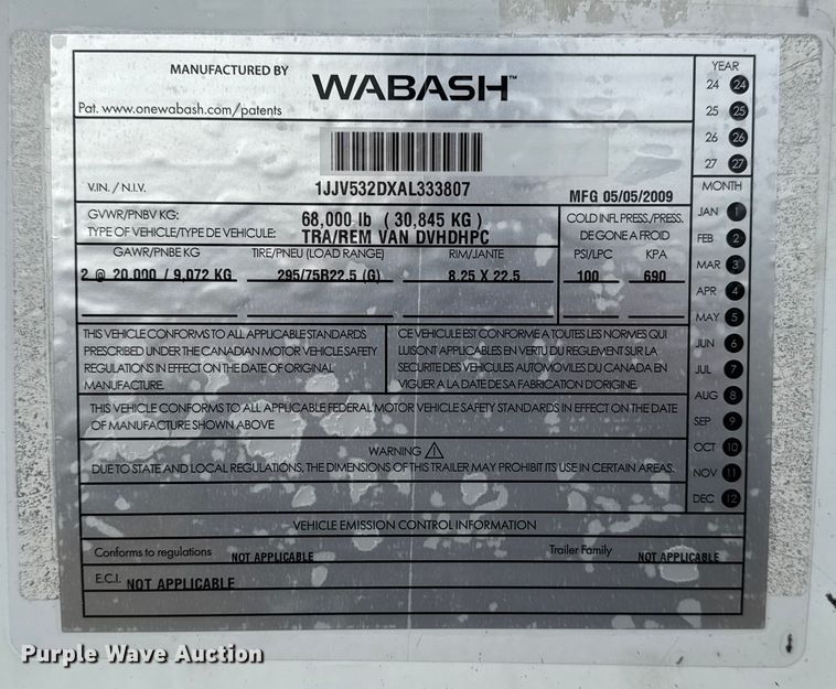 image for item EG1773 2010 Wabash dry van trailer