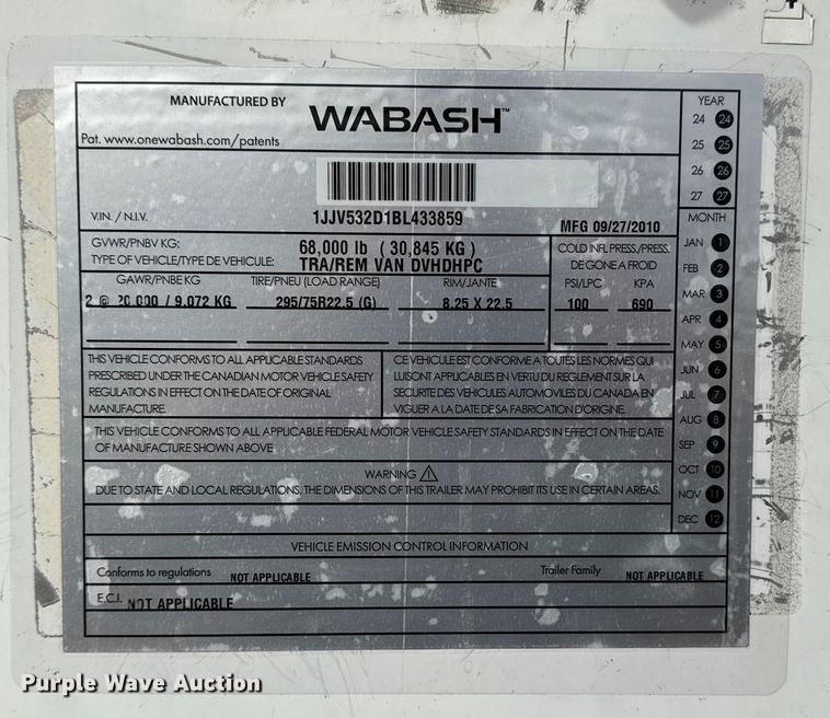 image for item EG1774 2011 Wabash dry van trailer