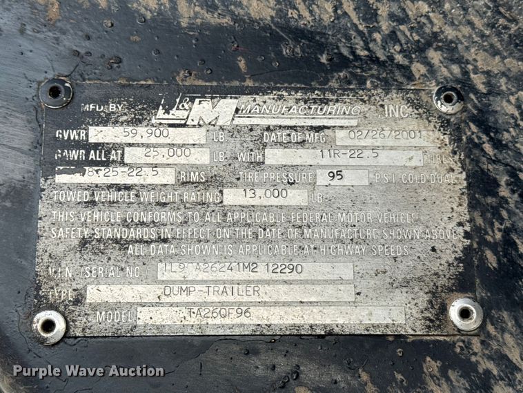 image for item ER0337 2001 L &M Manufacturing end dump trailer