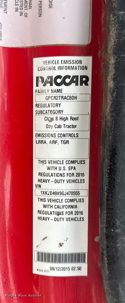 image for item ER0340 2016 Kenworth T880 semi truck