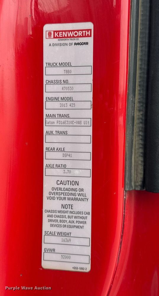 image for item ER0342 2016 Kenworth T880 semi truck