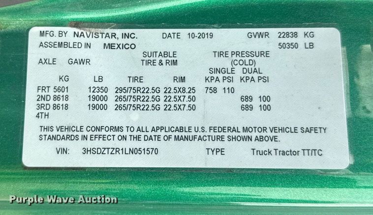 image for item YA0558 2020 International LT625 semi truck