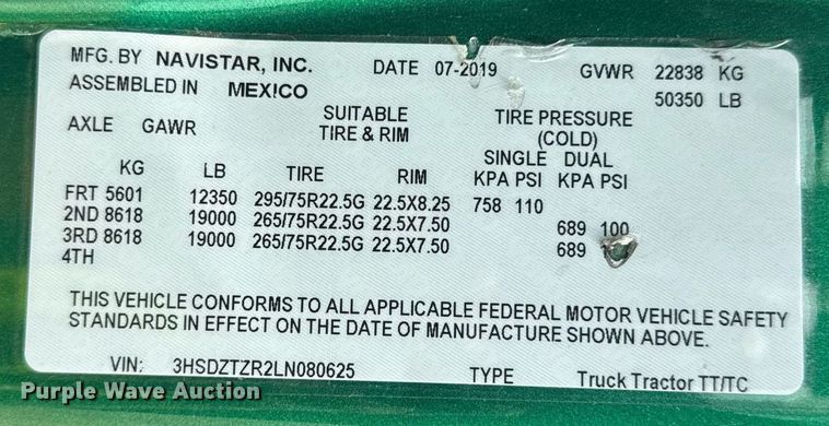 image for item YA0561 2020 International LT625 semi truck