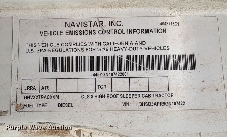 image for item YA0859 2016 International ProStar semi truck