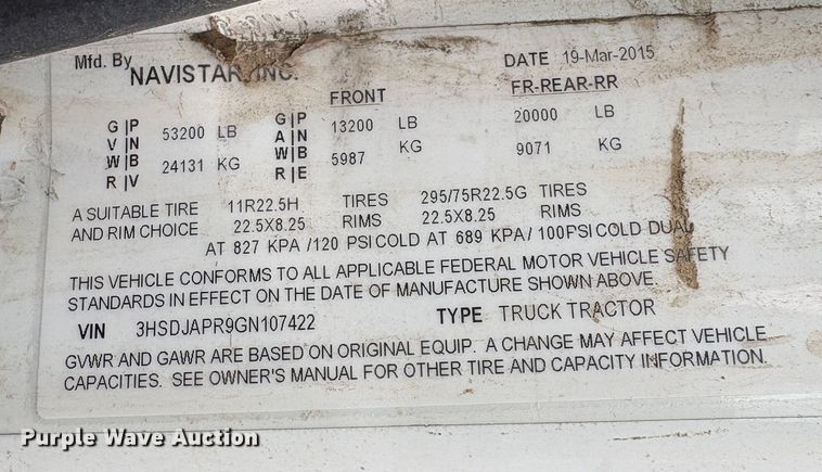 image for item YA0859 2016 International ProStar semi truck