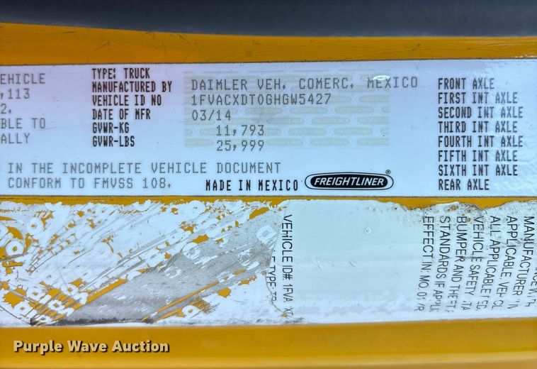 image for item YA1091 2016 Freightliner Business Class M2 box truck