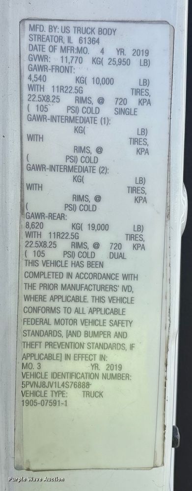 image for item YA1245 2020 Hino 230 box truck